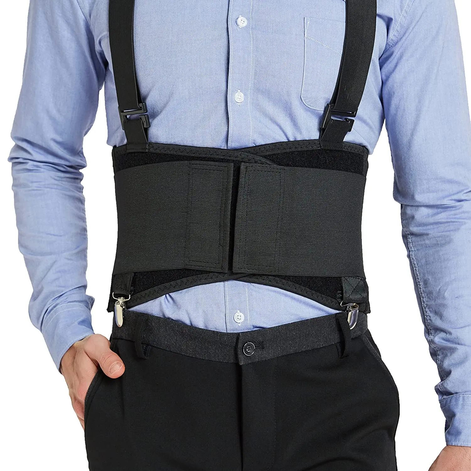 NeoTech Care Lumbar Brace with Removable Pants Clips & Detachable Suspenders - Back Support Belt - Adjustable, Light, Breathable