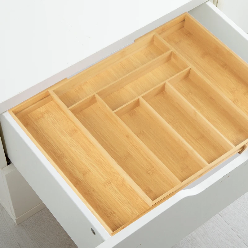 Kitchen Adjustable Utensil Bamboo Expandable Drawer Cutlery Organizer