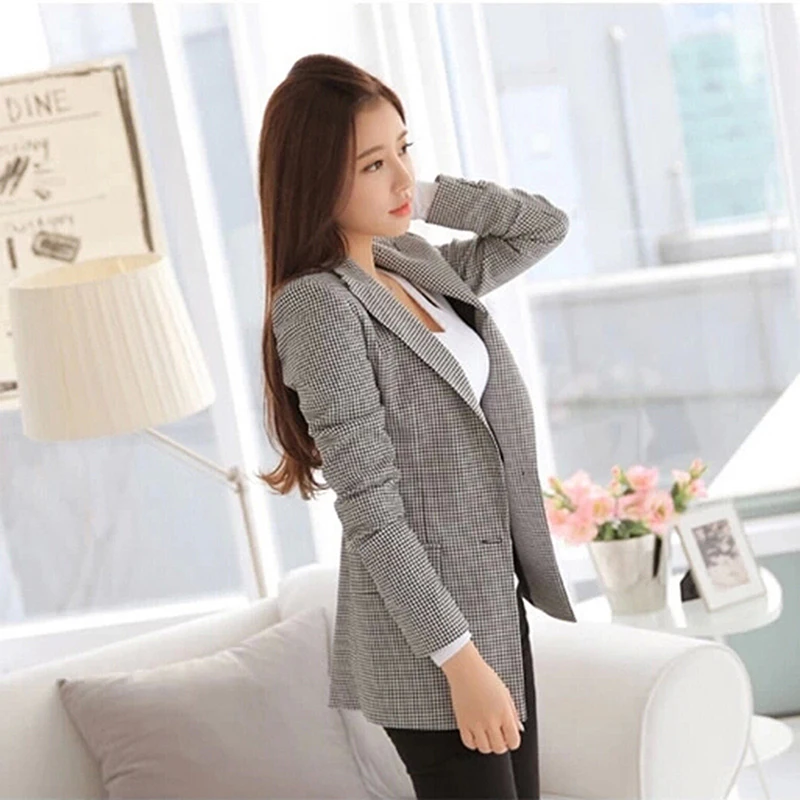 Latest Design Women Fashion Plaid Blazer Elegant Coat Suit  Long Sleeve Turn Down Collar Jacket Leisure British Style Suit
