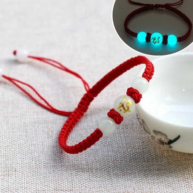 Rinhoo Luminous Beads 12 Chinese Zodiac Signs Charm Bracelets Vintage Handmade Braided Black Red Rope Bracelet Birthday Gifts