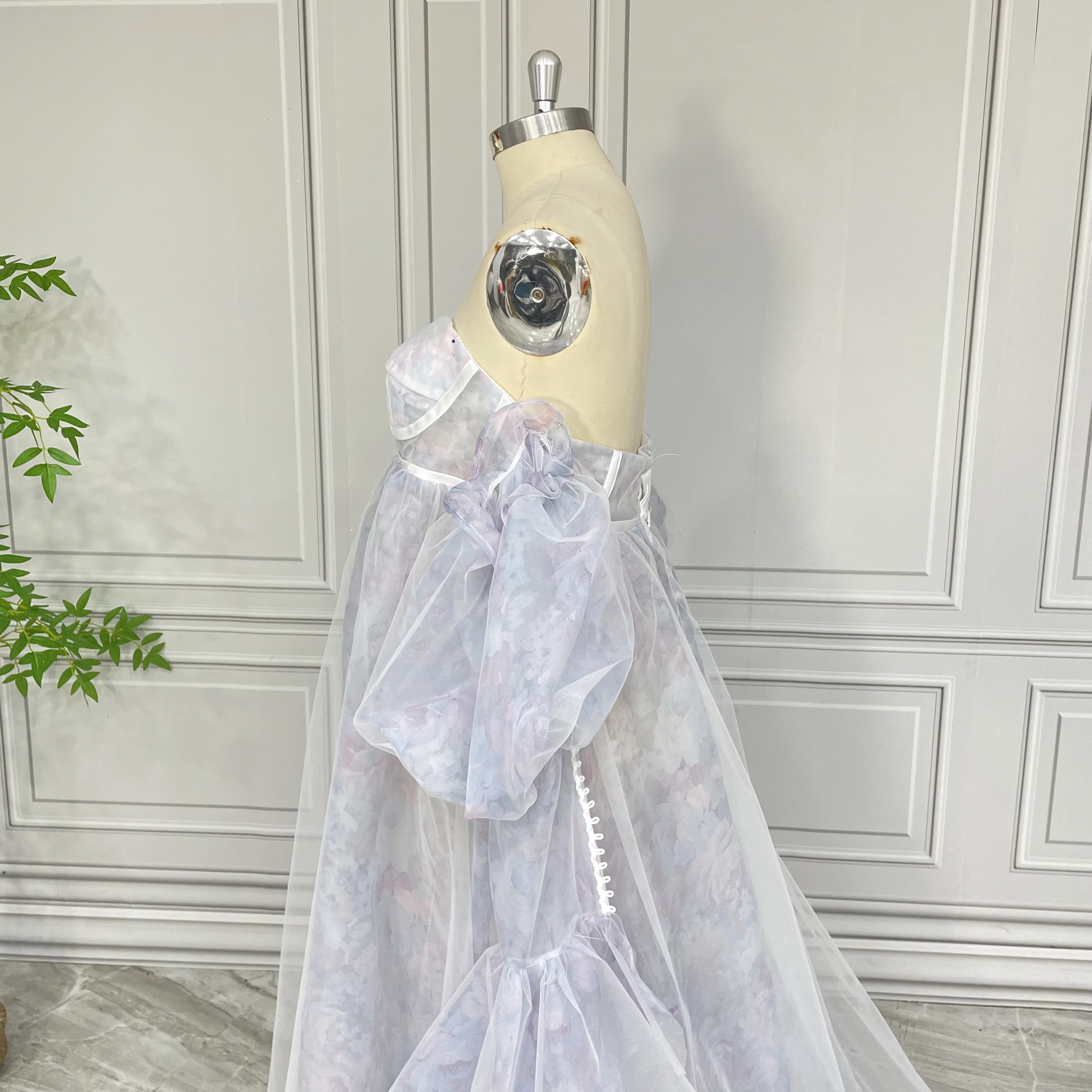 100% Real Photos High Quality Flowers Print Organza Maternity Photo Shoot Dress For Baby Shower Pregnant Women Gown 2024