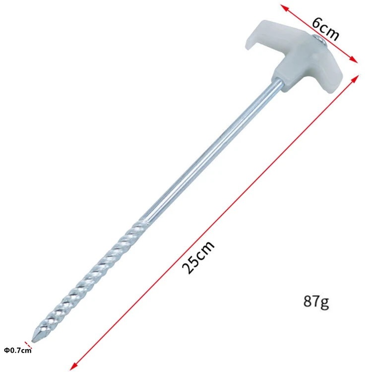 JW-139 Wholesale outdoor camping 25cm fluorescent metal tent pegs heavy duty screw thread luminous tent stakes