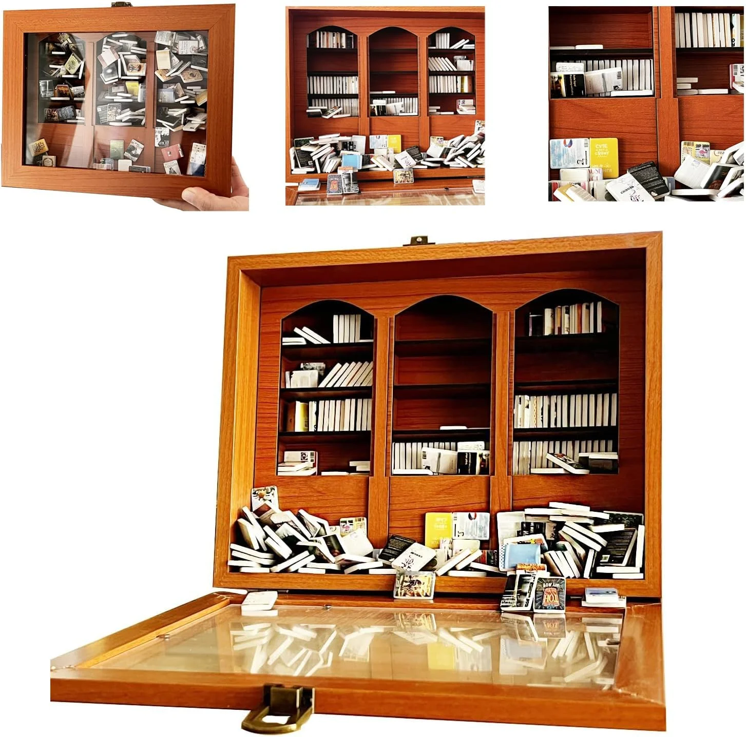 Shake Away Anxiety Bookshelf Mini Anti-Anxiety Bookshelf Ornament For Desktop Decor Stress Reliever Wooden Library Birthday Gift