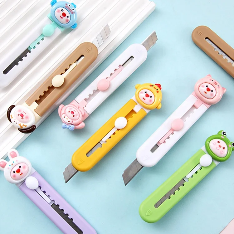 Kawaii cute cartoon school kids safety retractable utility knife box cutter