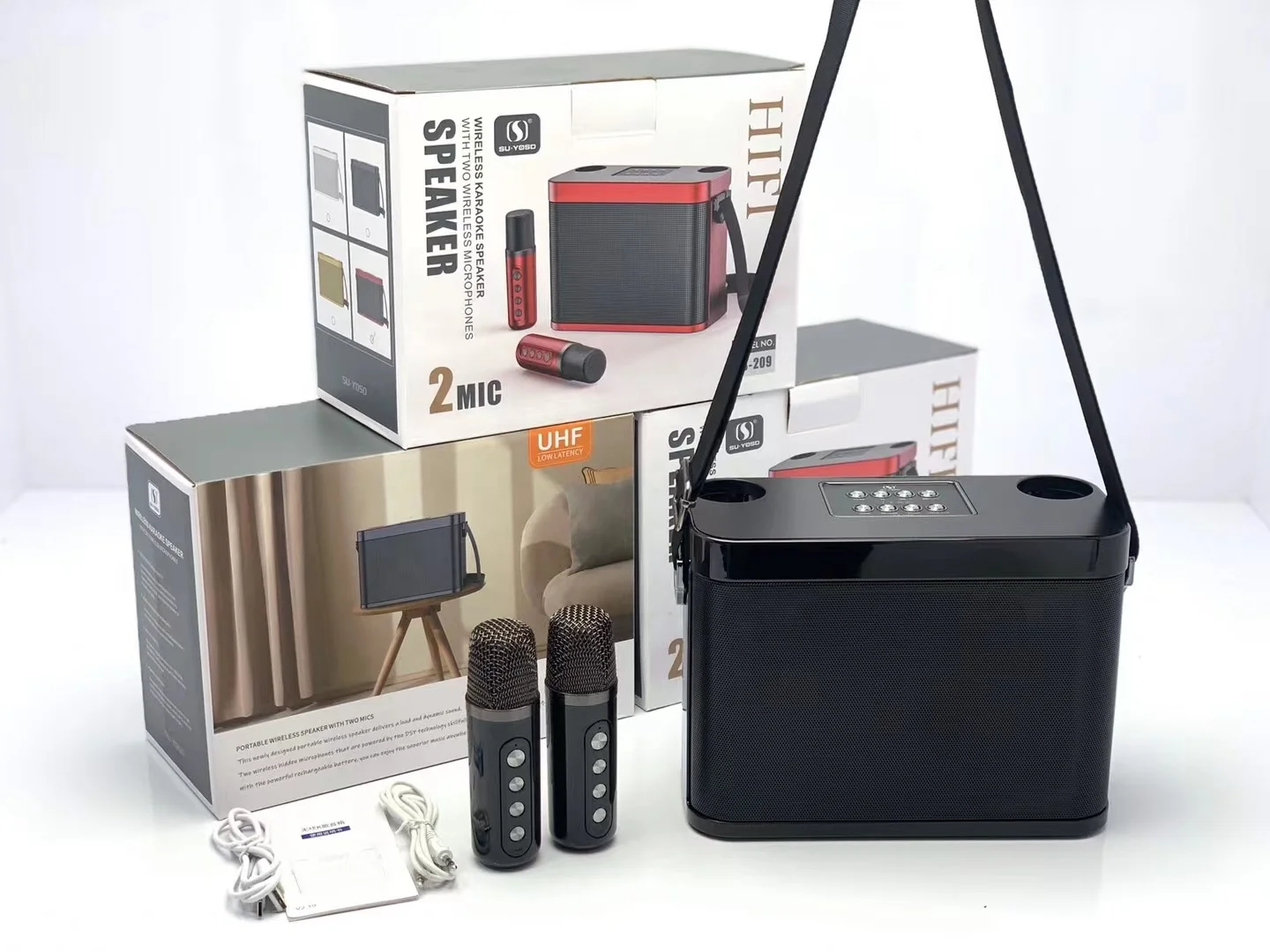 2 in 1 Portable Karaoke Wireless Bluetooth Speaker Dual Microphone Speaker High Power Subwoofer Family KTV party singing