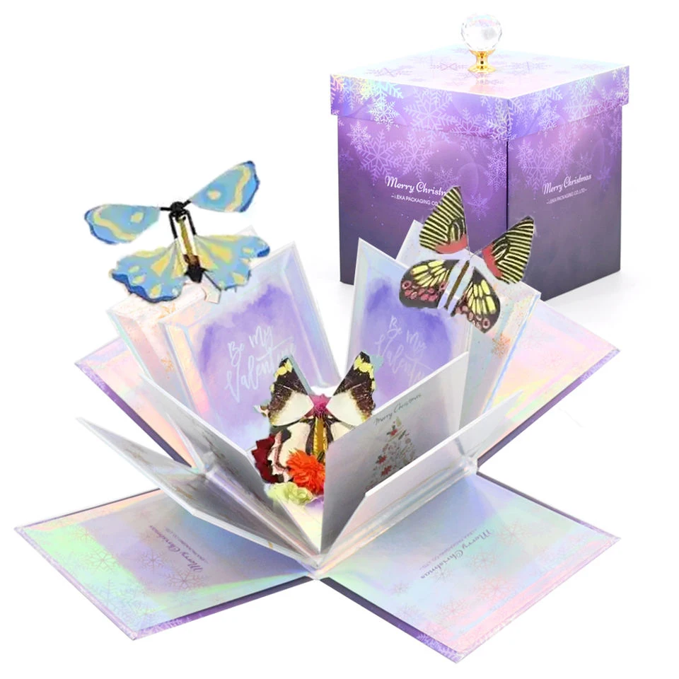 Factory price custom flying butterfly surprise box hot sale valentine wedding birthday surprise explosion gift box with lid