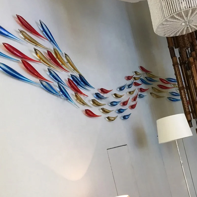 Wholesale Glass Wall Art Orange Shade Murano Glass Fish Decorative Wall Art Creative Wall Fish for Hom Hotel Restaurant Project