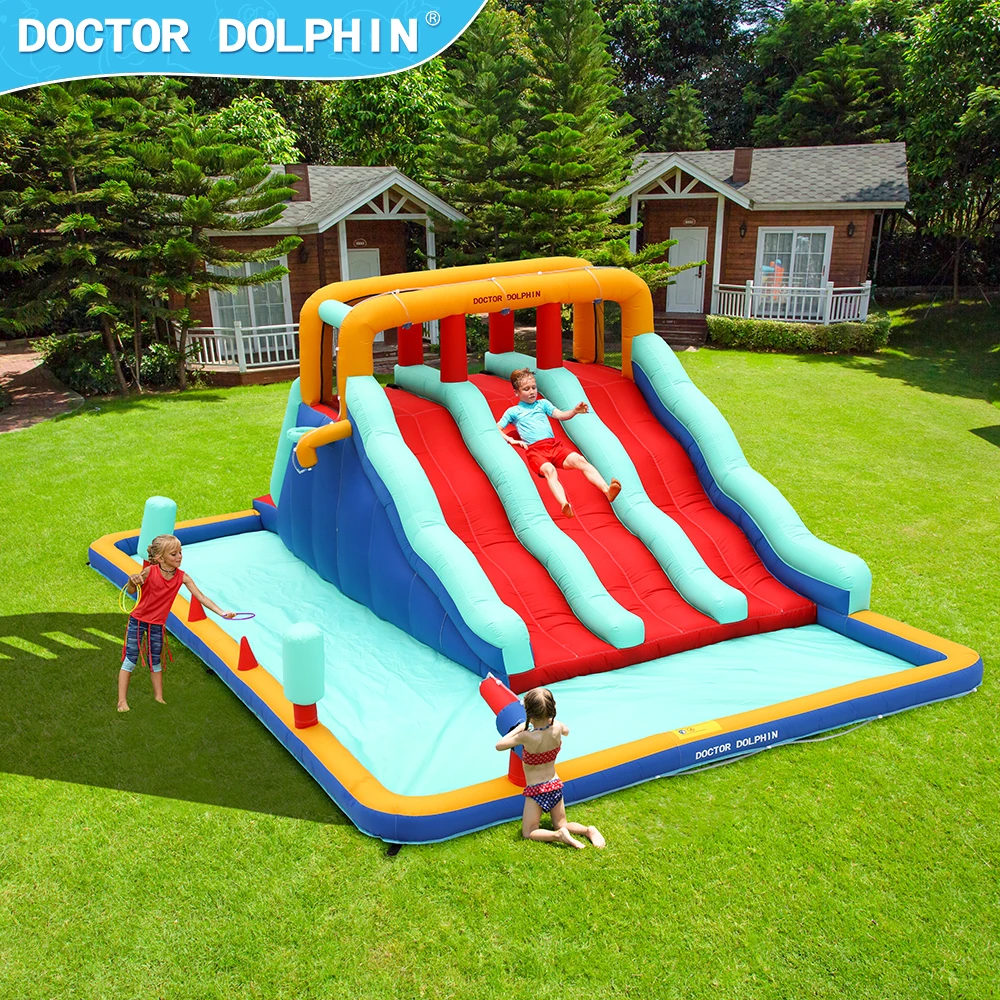 High Quality Inflatable Bouncy Castle Triple Play Slide Inflatable Three Lane Dry Slides