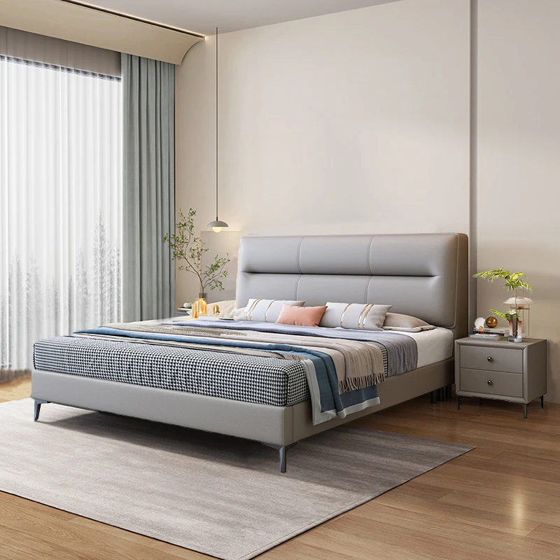 Modern luxury home furniture wooden bed frame king size bed apartment master bedroom furniture queen double leather soft bed