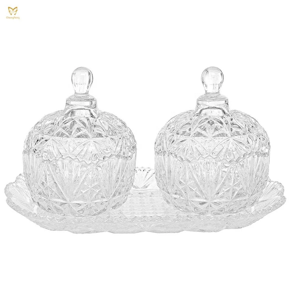 Набор сахарниц и подноса из прозрачного стекла, 8 унций, декоративные блюда для конфет, набор из 3 предметов