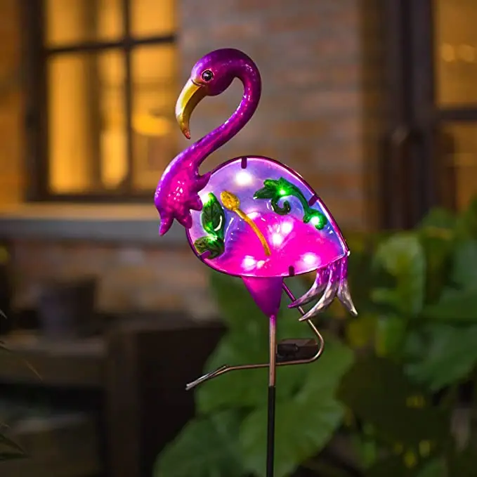 Wholesale Solar Lights Outdoor Metal Rose Flamingo Stake for Garden Decorations