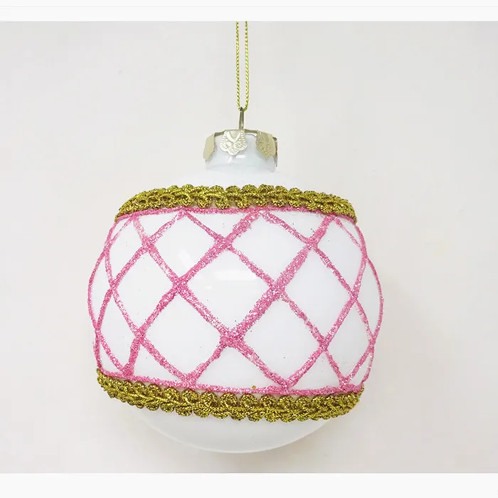 Factory wholesale top quality christmas baubles white rose pattern orb ornament