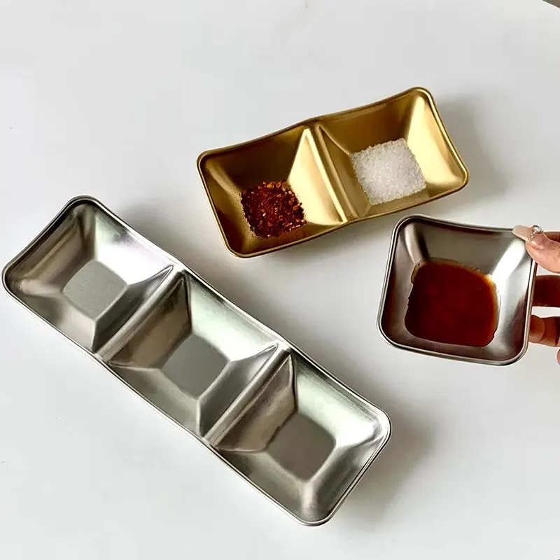 Easy Clean Silver Gold 304 Stainless Steel Dipping Bowl Suitable Hot Pot BBQ Sushi Vinegar Soy Sauce Dish