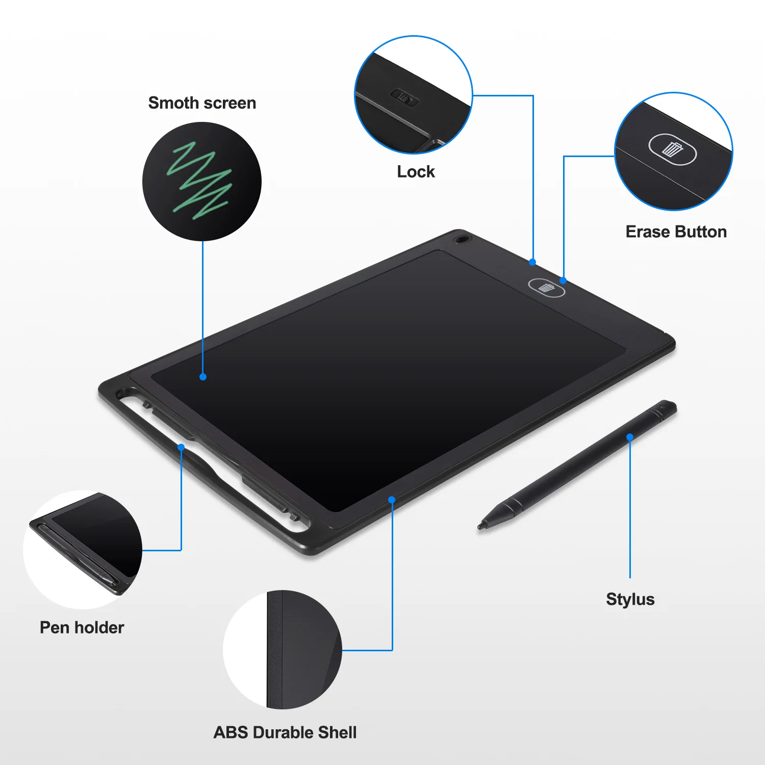 Reusable Writing Pad Digital Drawing Tablet LCD Writing Pad with Instant Erase Includes Stylus Pen