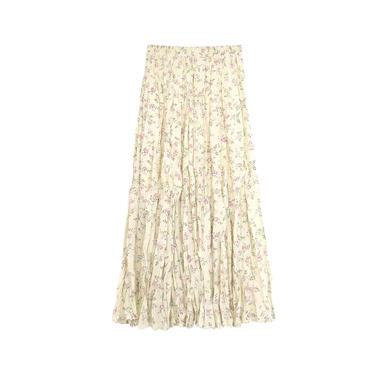 Wholesale Contrast Color Casual Formal Skirt Pattern Custom Design Pleated Floral Midi Skirt For Ladies