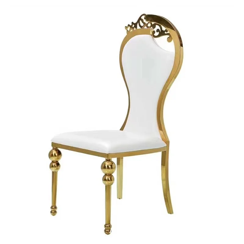 Luxury Elegant Unique Curved Back Design Golden Rose Gold Stainless Steel Wedding Chairs With Gourd Feet