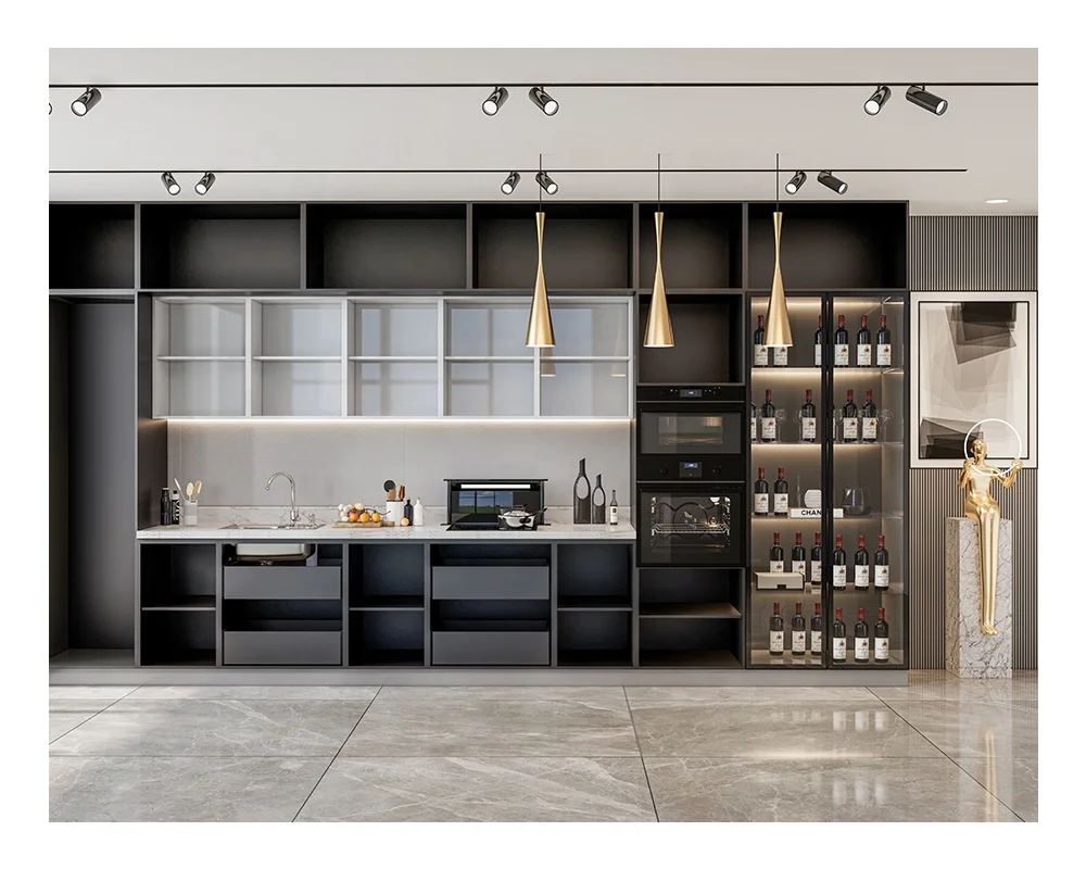 Customized Modern Design Smart Kitchen Automatic Electric Door Kitchen Cabinets with Lifting Island