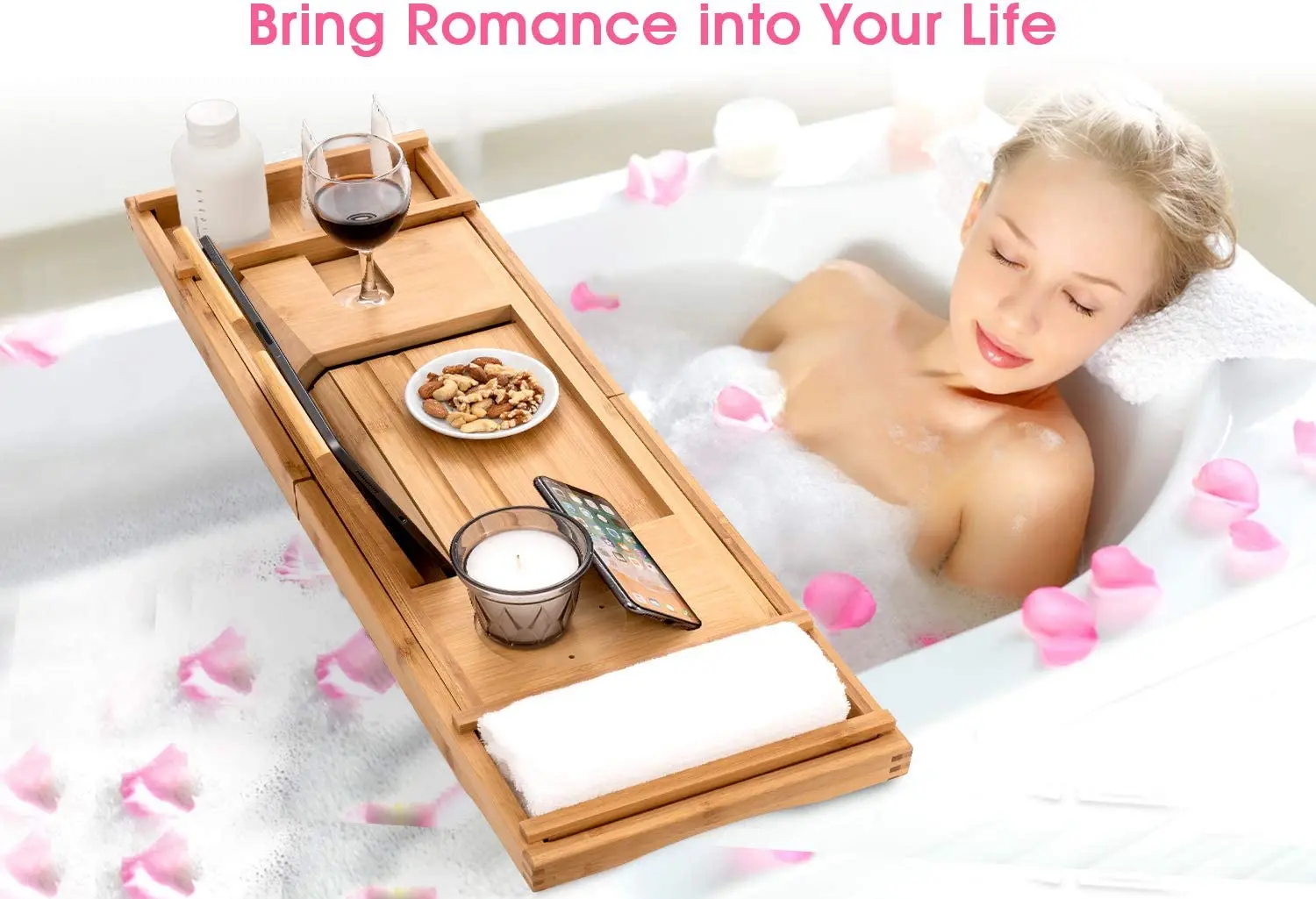 Bamboo Bathtub Caddy Tray Expandable Non-slip Bathtub Tray  Durable Bath and Bed Tray with Free Soap Holder