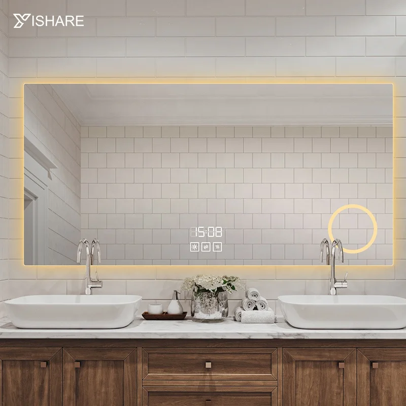 Yishare  Factory Direct Sale Minimalist Indoor Decoration  Wall Mounted Shower Mirror Illuminated LED Smart Mirror Bathroom