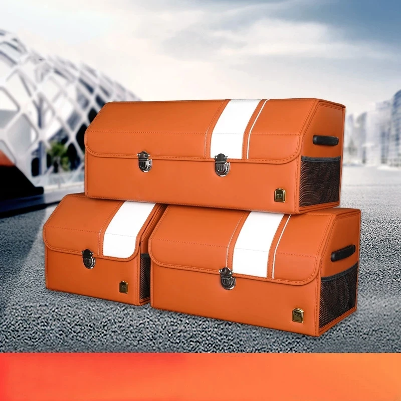 PU leather large medium small tool box  high-quality thick wood trunk storage box with handle