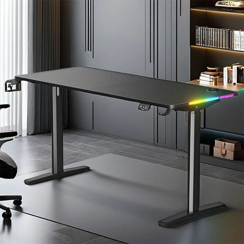 Ergonomic Manual Adjustable Gaming Desk RGB PC Computer Game Desk Gamer Tables with Cup Holder and Headphone Hook