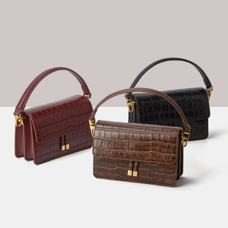 Latest crocodile embossed leather shoulder hand bags designer women handbags