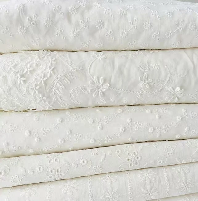 New designs Cotton Eyelet Embroidery Fabric Cotton Lace Fabric Swiss Voile Stock Available For Garment And Girls Dresses