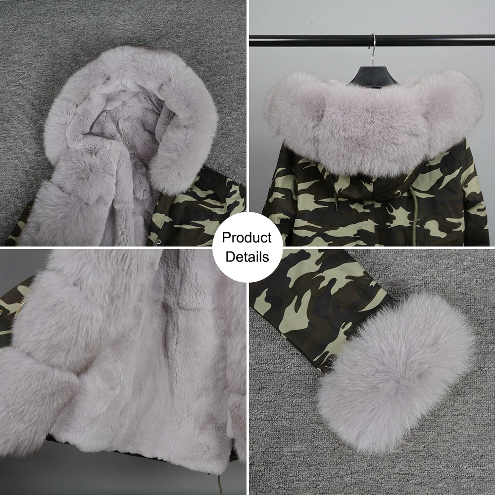 Rex Rabbit Lined Parka Winter Jacket Real Fur Parka Women With Fox Fur Collar Hooded
