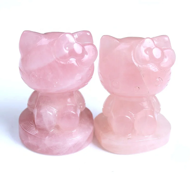 High Quality Natural Rose Quartz Crystal Hello Kitty For Home Decoration