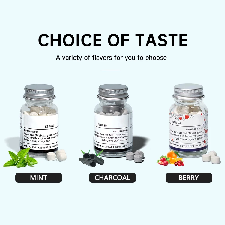 Wholesale OEM Remove Surface Stains Mint Flavor Fluoride Free Travel Eco Friendly Antiplaque Whitening Toothpaste Tablets