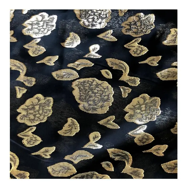Jacquard Flower Printed Gold Metallic Yarn Design 100% Polyester Fabric Customized Viscose Silk Velvet Fabric Chiffon Fabric 70D