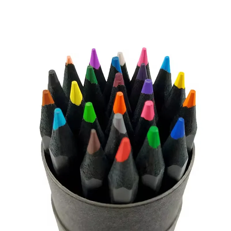 New Eco-Friendly Paper Tube Color Pencils Set 12pcs Custom Round Colored Pencil Black Wooden Pencil Sets
