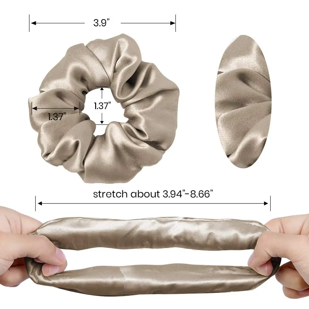 Custom Logo Hair Bands For Ponytail Holder 100% Silk Hair Scrunchies Set Oversized Hair Scrunchies Silk