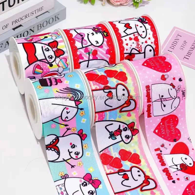 OKAY Rabbit And Egg Printed Grosgrain Ribbon Spring Easter Bunny Fabric Ribbon for Wrapping DIY Crafts Decoration