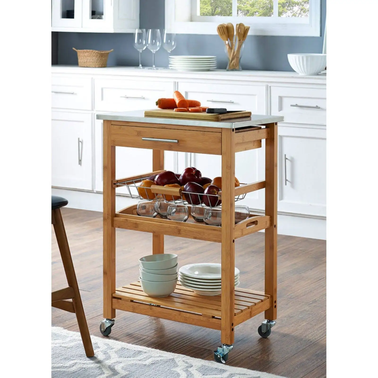 
Eco-friendly Bamboo Kitchen Cart Trolley for Kitchen Sering in Living Room 