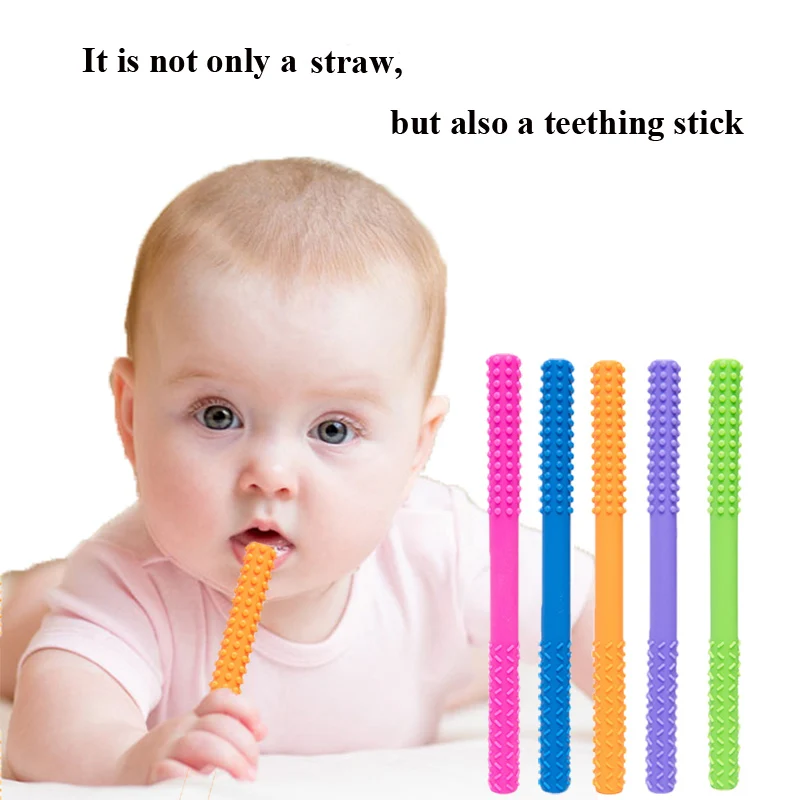 Amazon Hot Sell Hollow Teething Tubes Chew Stick Teether Baby Molar Stick Soft Silicone Toy