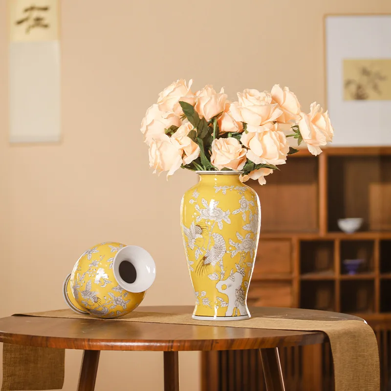 Antique Chinese Hand-Painted Ceramic Vase Modern Rustic New Entrance Desktop Flower Arranging Storage Jar Ornaments Office Home