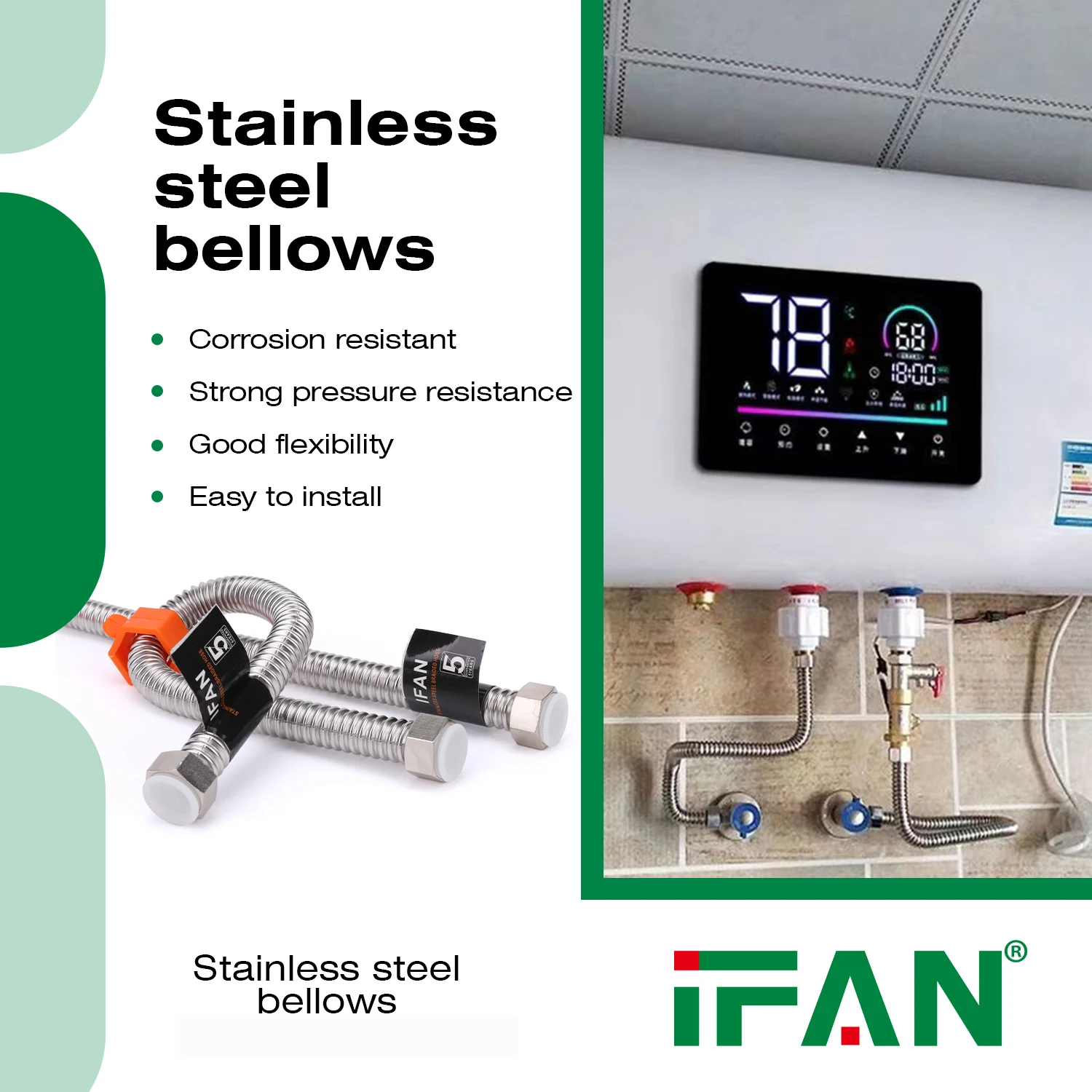 IFAN Factory Direct Metal Flexible Hoses 1/2 Plumbing Hoses All Types Stainless Steel Corrugated Pipe