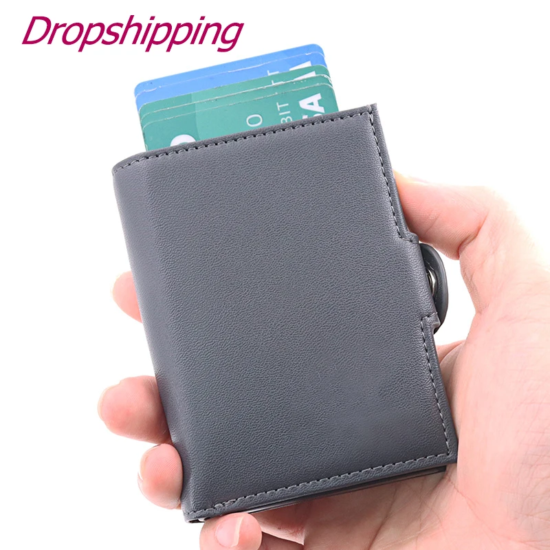 Men Wallet With Pop Up Case Credit Card Business Name Card slot Wallet For Men Real Leather Id Card Holder Dropshipping
