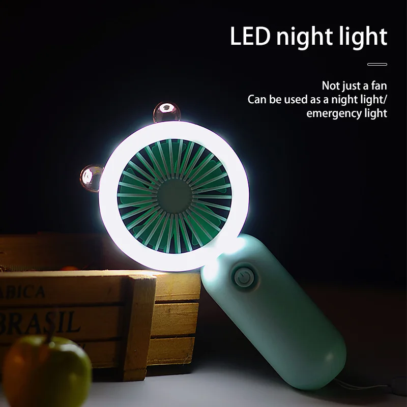 USB Rechargeable Mini Portable Fan with Night Light Three Speed Adjust Ventilador Portatil LED for Car and Outdoor Use