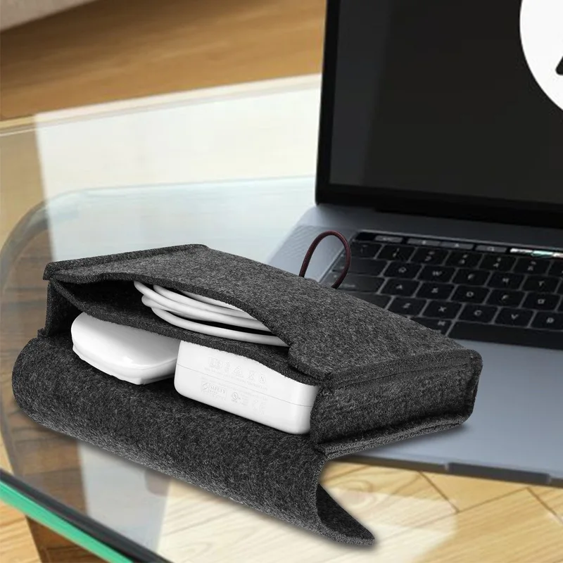 Hot Sale Custom Felt Storage Bag With Button Closure Concise Style Portable Electronics Accessories Organizer Pouch Felt Bag