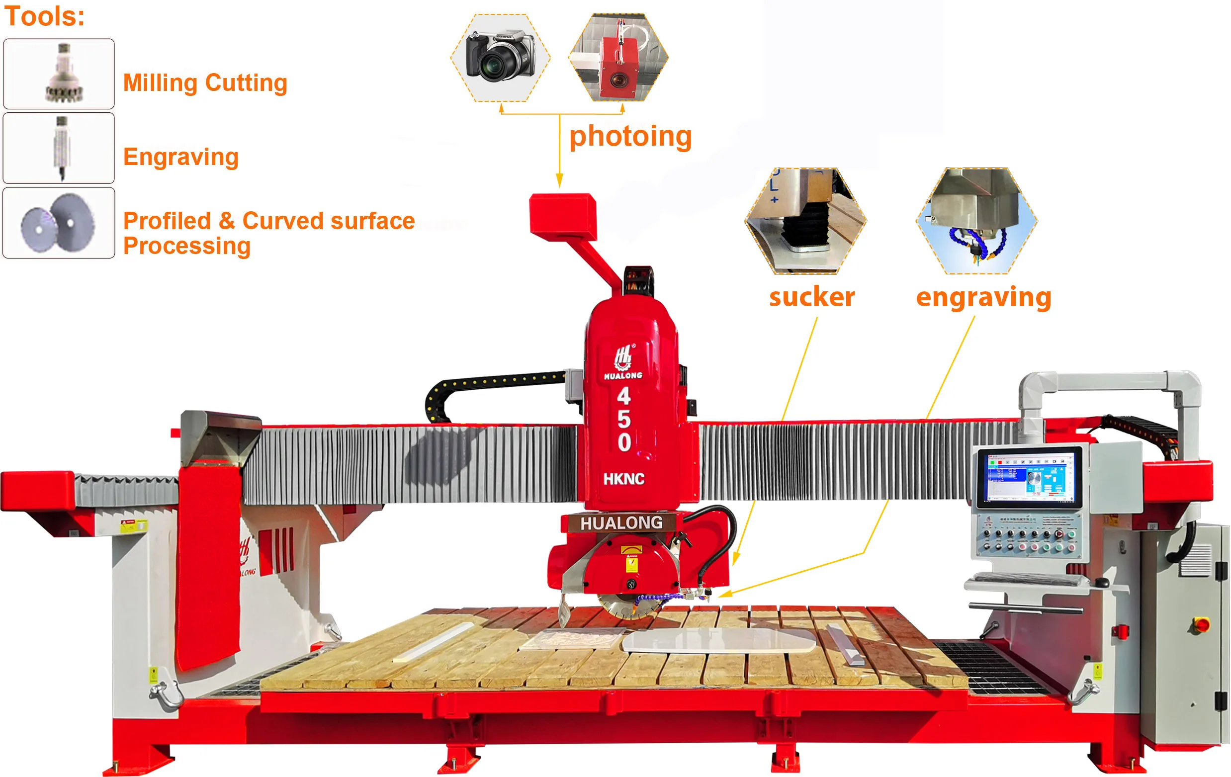 2024 Hualong Machinery  5Axis cnc Bridge Saw stone cutting machine  cutting granite sink cutting machine Italy ESA
