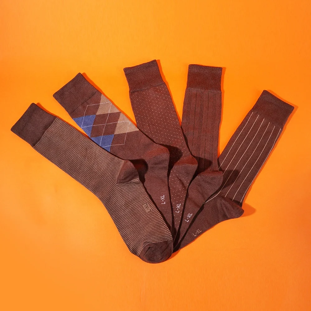 Hot selling modal material daily wear geometric pattern 5 pack men fashion socks in box