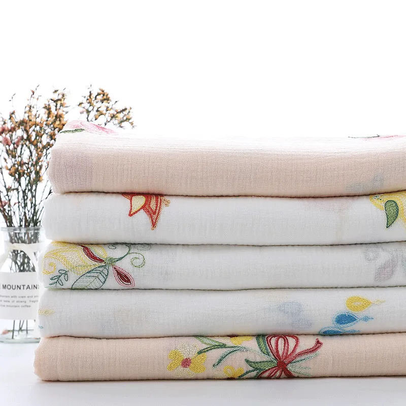 Cotton fabric White Print Cotton Crepe Fabric Material for Patchwork Pure Cotton Crepe Seersucker Material