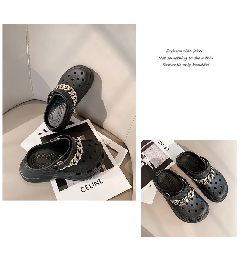 2021 Hot Sale High Quality Clear PVC Clogs With Diamonds Charms Cool Metal Chain Garden Shoes Custom Sandals With Logo