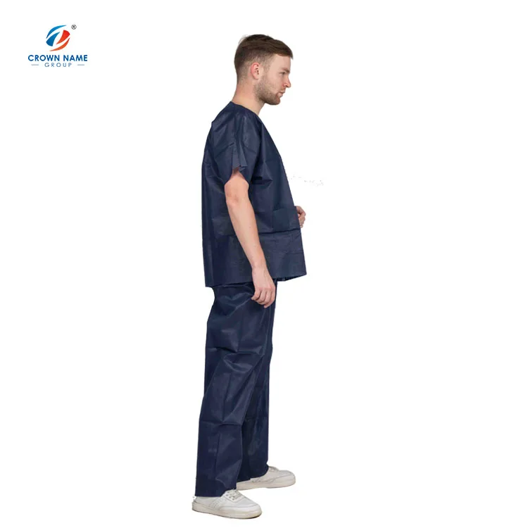 Mold resistance dark blue round neck surgical gown disposable protection scrub suit