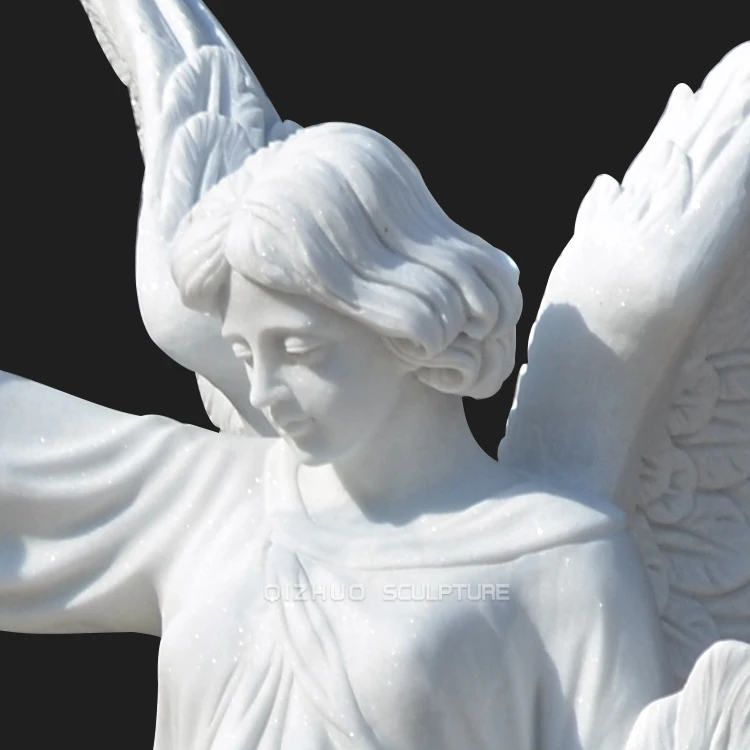 Life Size Natural Stone Monuments Sculpture Carved Female White Marble Angel Headstone Statue