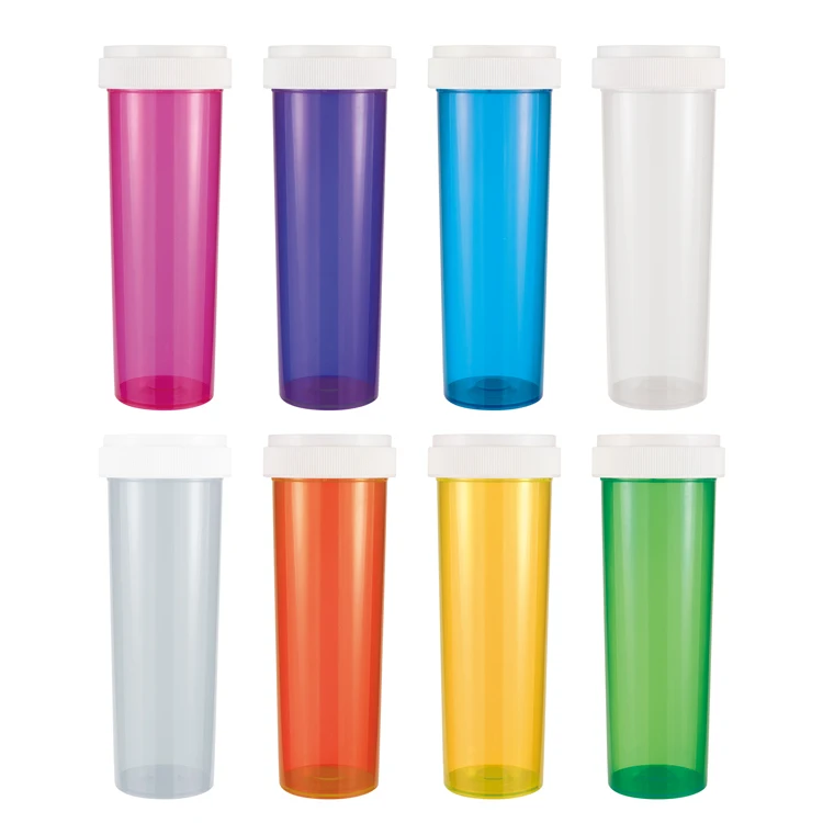 8dr 13dr 16dr 20dr 30dr 40dr 60dr Child Proof Pill Bottle Reversible Cap Prescription Push Down And Turn Plastic Vials
