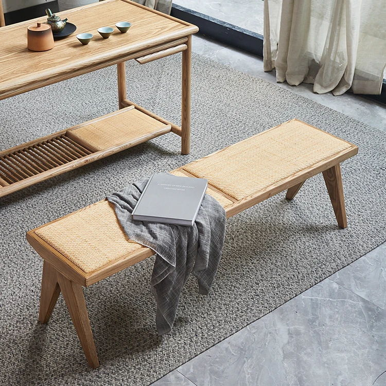 High quality  Garden Resin Colorful wooden bench Solid wood with rattan long bench chair dining chair