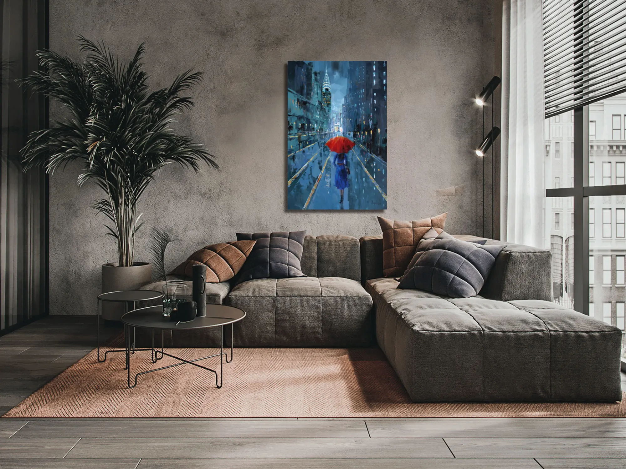 Original Art Factory Modern Girl Umbrella Print Painting Walk Scene OEM&ODM Hotel Home Art Work